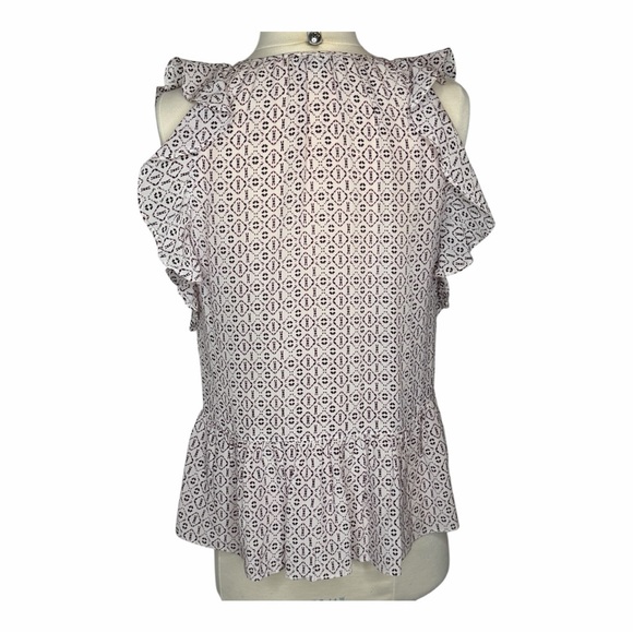 Madewell Silk Lily Ruffle Too 100% Silk Small Tassels Cream Pink Purple Ikat - Picture 7 of 16